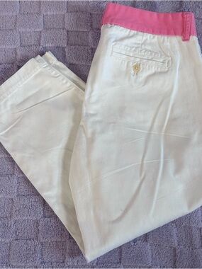 J.Crew Scout Chino Capri Pants White with Pink Waistband Size 8